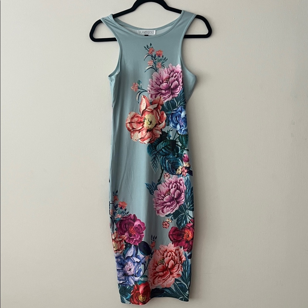 Planet Gold Teal Floral Midi Dress